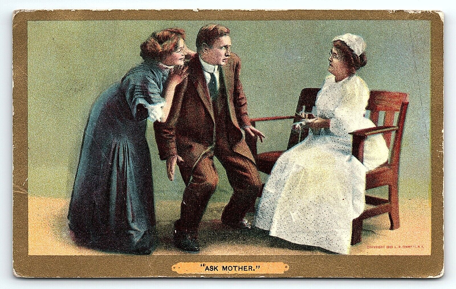 1914 ABERDEEN SOUTH DAKOTA ROMANTIC COUPLE ASKING MOM PERMISSION  POSTCARD P3716