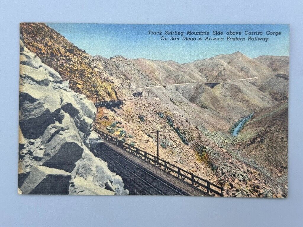 1949 SAN DIEGO & ARIZONA EASTERN RAILWAY Railroad CARRISO GORGE Postcard Vintage