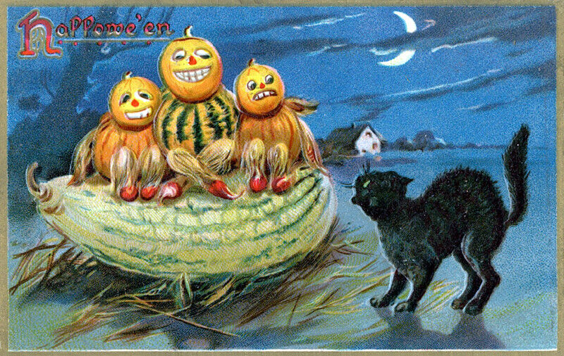 Vintage Postcard REPRODUCTION Halloween Raphael Tuck's Black Cat Gords BRAND NEW