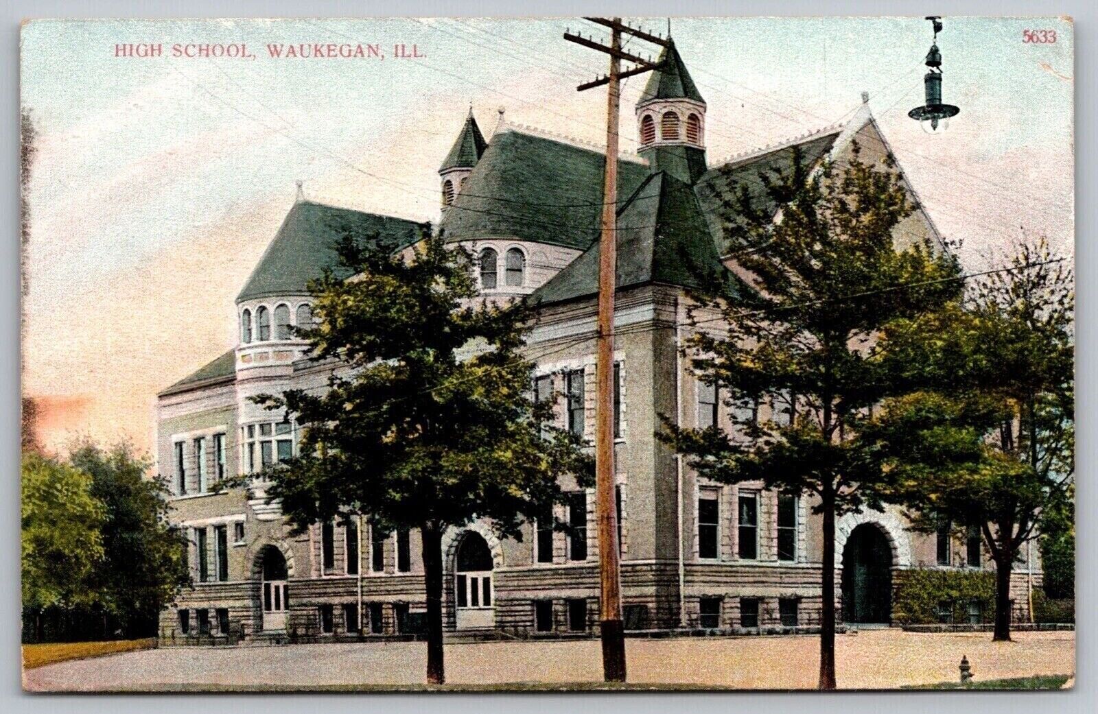 High School Waukegan Illinois Wob Postcard