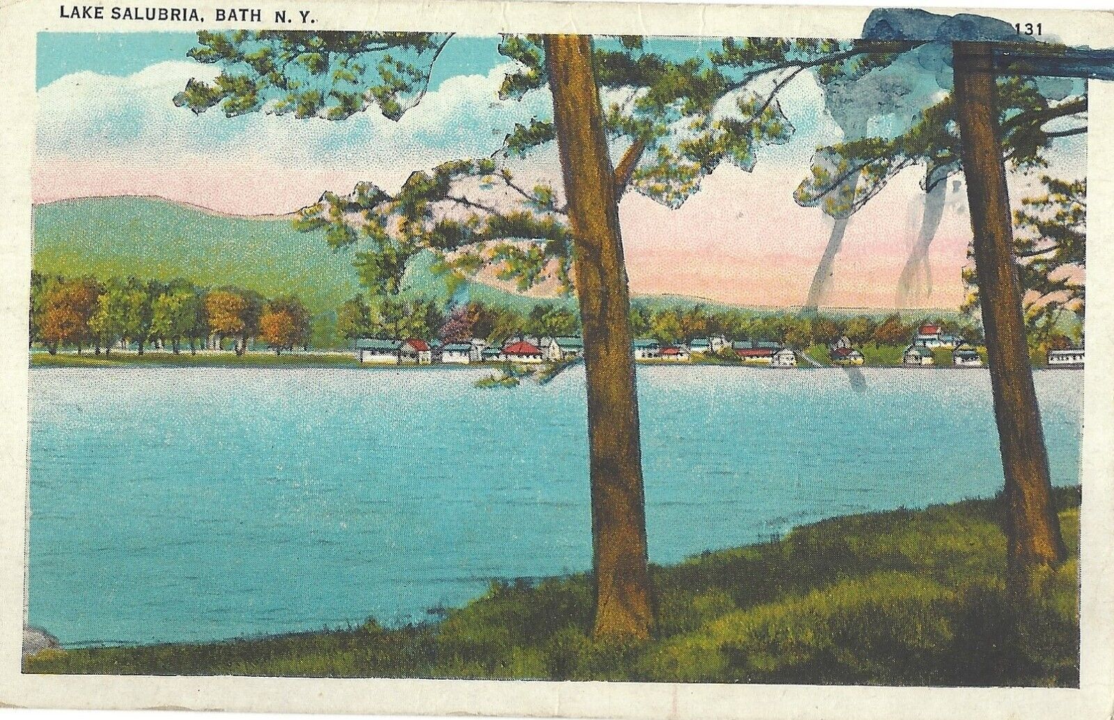 NY, Bath, view of Lake Salubria, 1936 postcard (STAMPS, POSTAGE, COLLECTIBLE)
