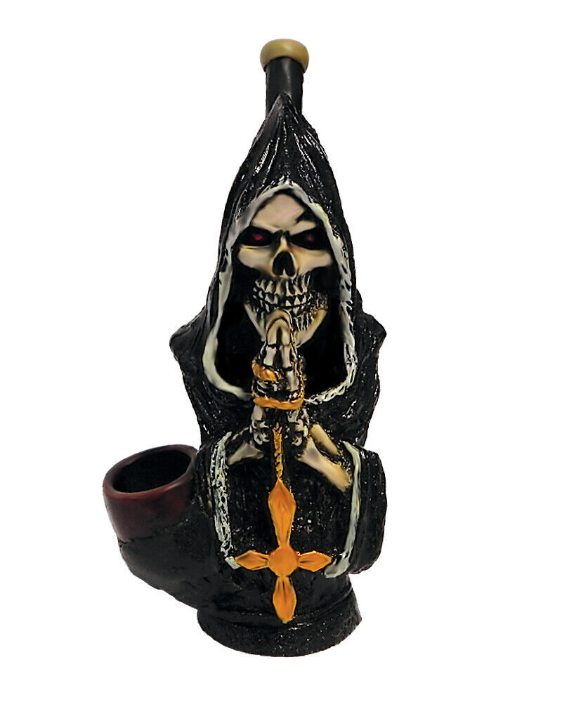 Praying Death Skull Handmade Tobacco Smoking Hand Pipe Grim Reaper Rosary Cross