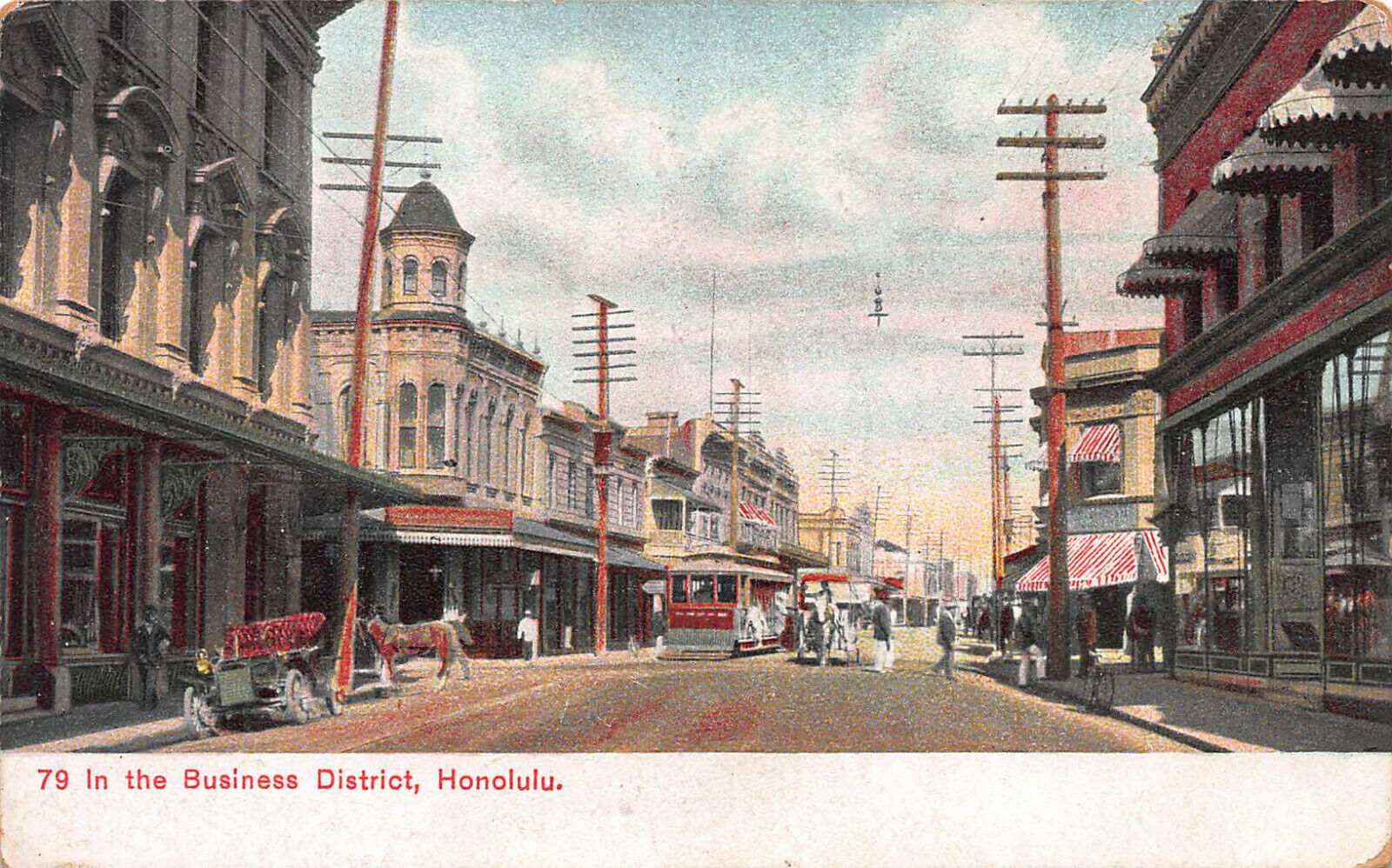 In the Business District, Honolulu, Hawaii, Early Private Mailing Card, Unused 