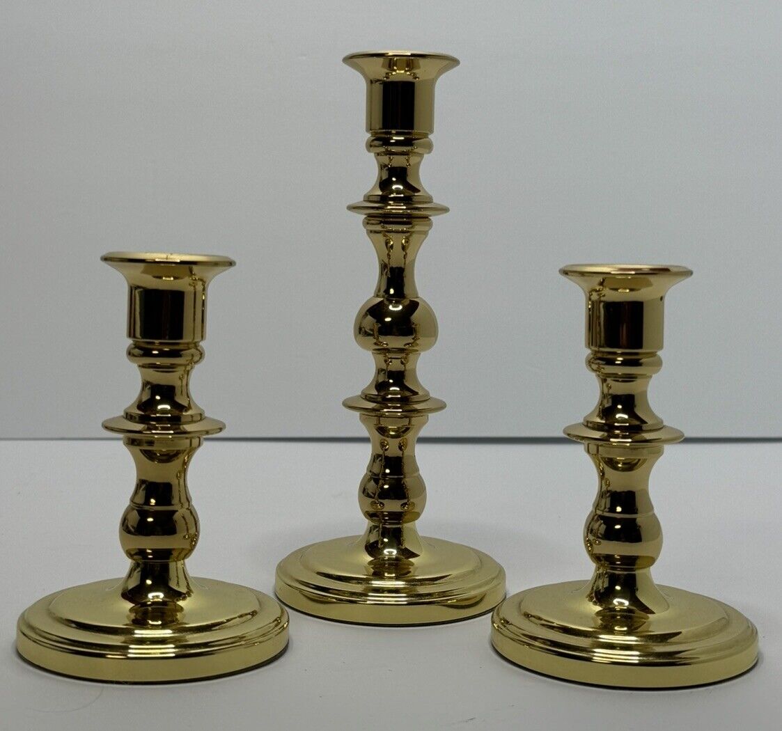 Set of 3 Brass Baldwin Candlestick Holder