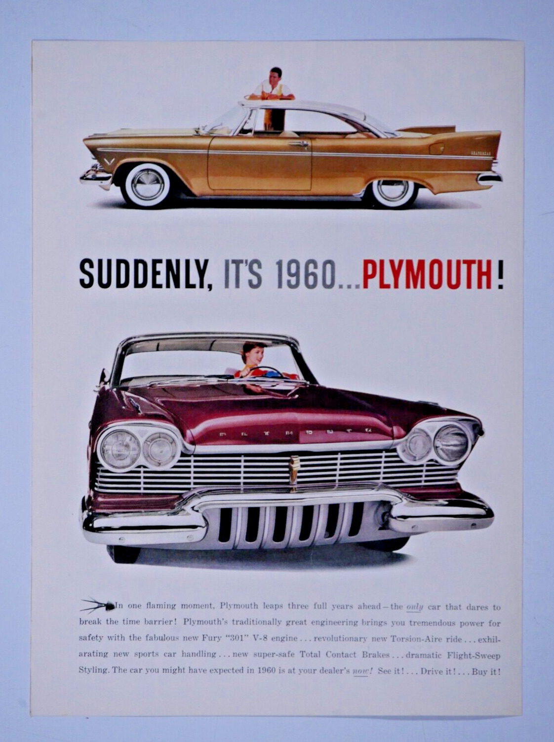 1957 Plymouth Fury HT Vintage Suddenly It's 1960 Original Print Ad 8.5 x 11