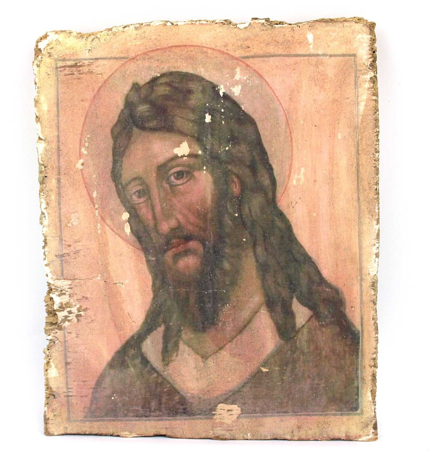 Vintage Orthodox Wood Painted Icon Portrait Lord Jesus Christ