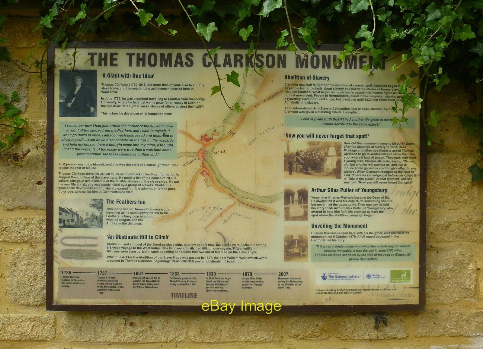 Photo 6x4 Information panel Thomas Clarkson monument Wadesmill  c2016