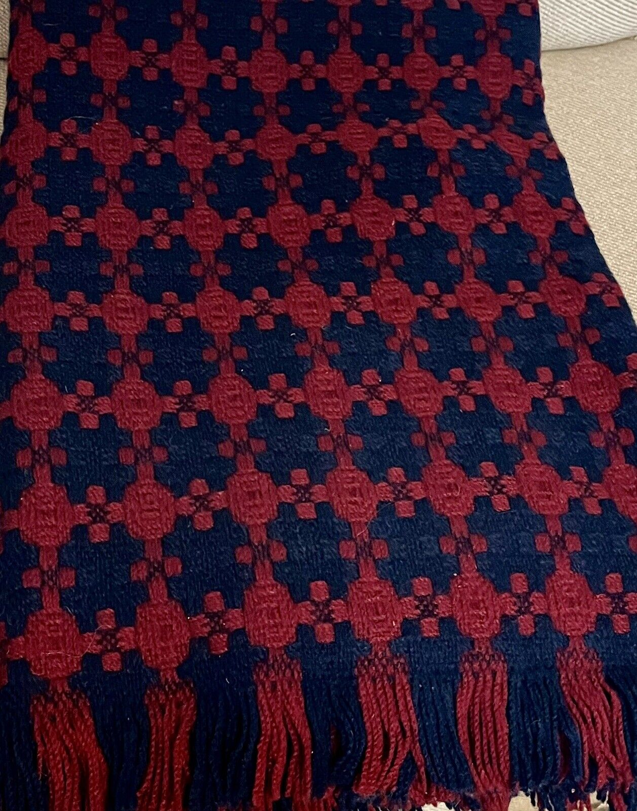 Pendleton Wool Blanket Maroon & Blue Herringbone Pattern 54 X 62 Inches 