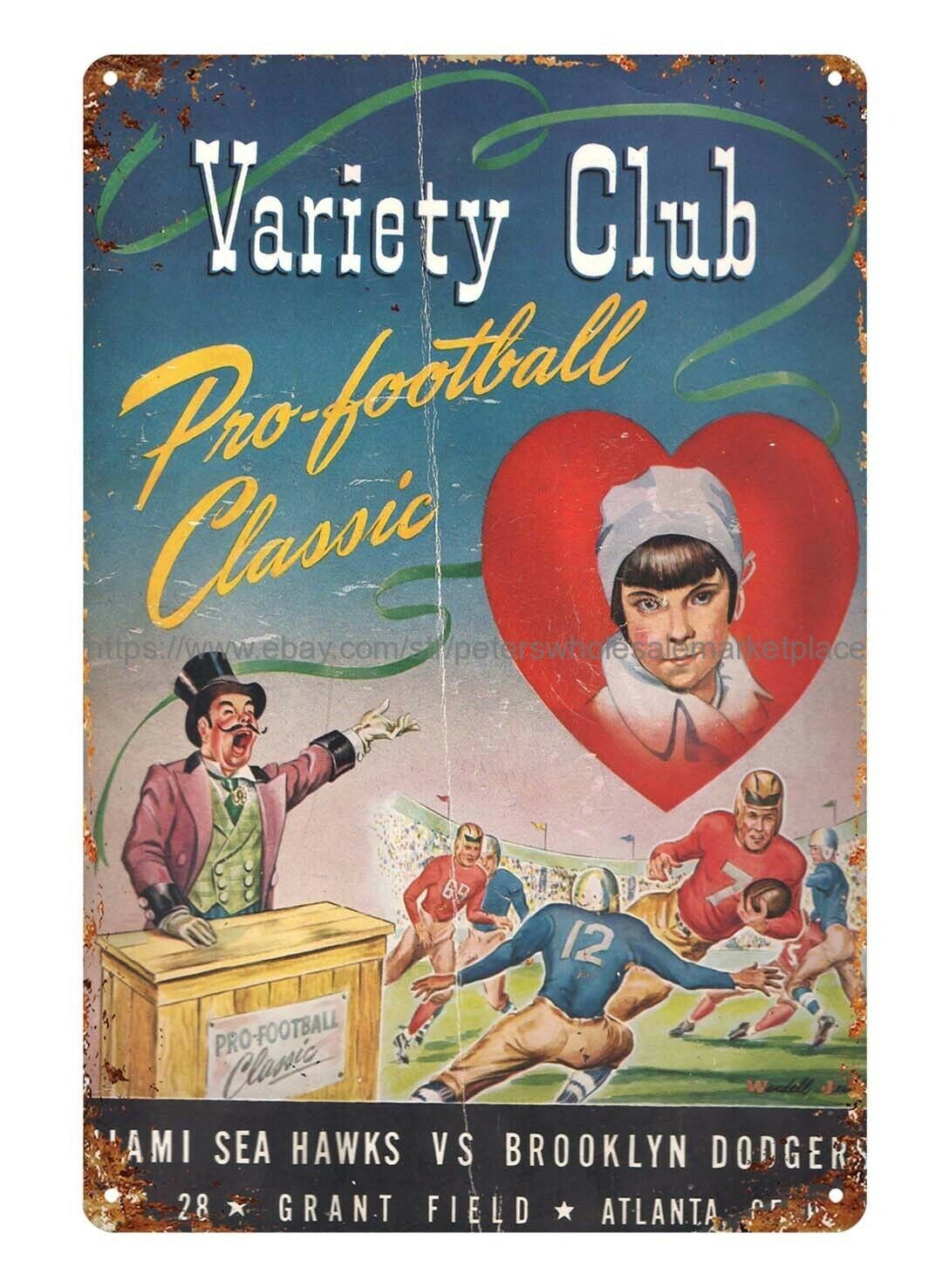 1946 football Miami Seahawks vs   program cover tin sign