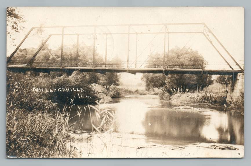 Milledgeville IL Iron Bridge RPPC Antique Photo Postcard~Carroll County Illinois