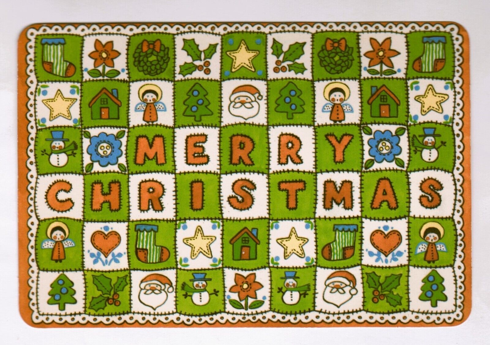 Vintage Hallmark Christmas Greeting Postcards, Retro Block Pattern, Set of 6