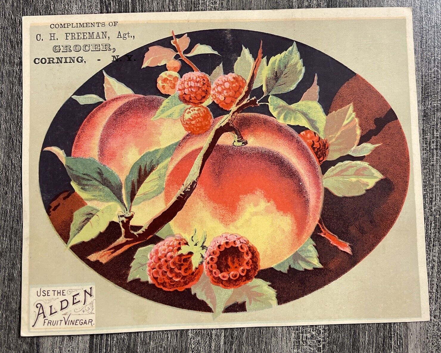 Alden Fruit Vinegar Advertising Trade Card Corning, NY C.H. Freeman