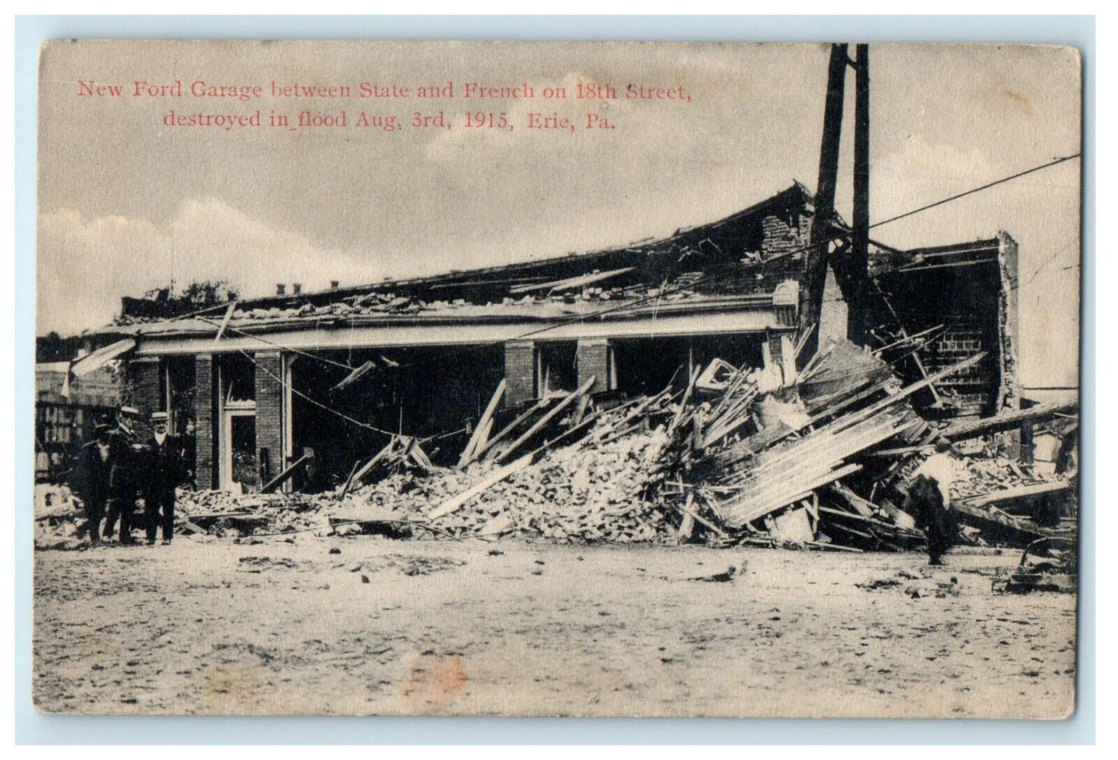 c1910\'s New Ford Garage State And French Destroyed In Flood Erie PA Postcard