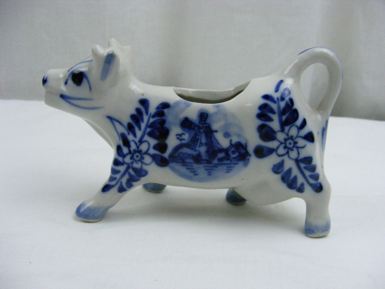 Vintage Porcelain Flow Blue Delft Cow Creamer