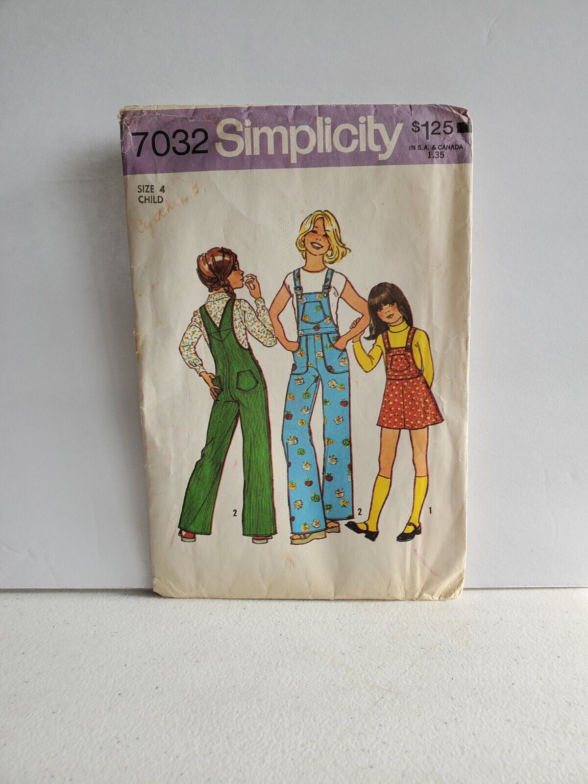 1975 Vintage SIMPLICITY Pattern 7032 Child\'s Girl\'s Jumper Overalls Size 4 