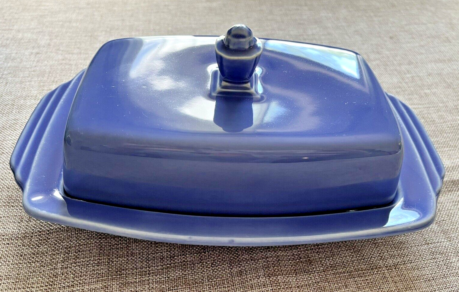 Vintage Homer Laughlin Harlequin Mauve Blue Large Covered Butter Dish 1/2 lb