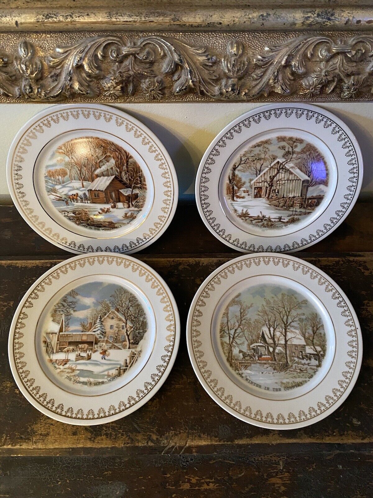 Set Of 4 Roy Thomas Currier & Ives  8 1/4” Plates