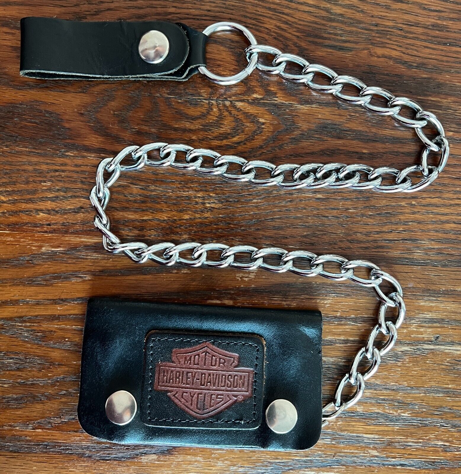 Harley Davidson Leather Bifold Wallet with Chain Trucker Wallet Vintage 4.5x2.75