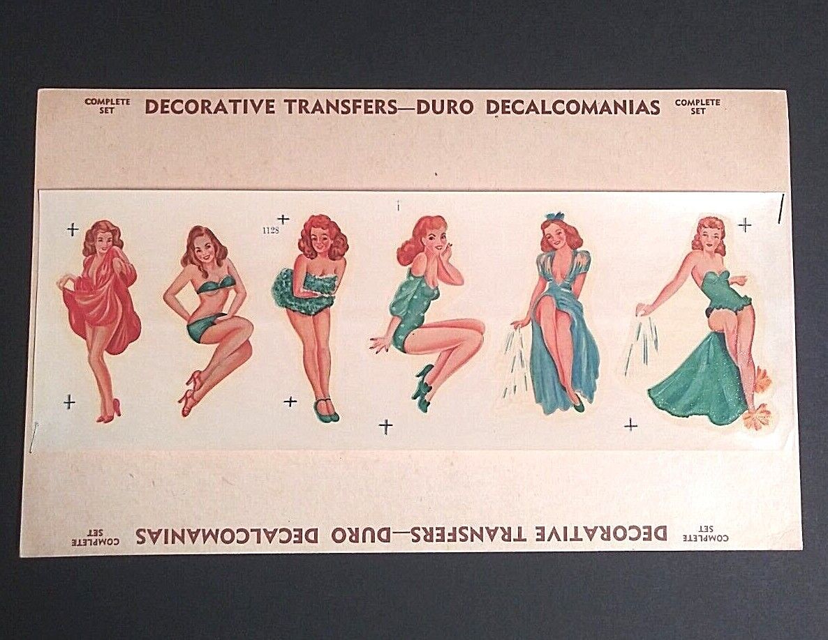 Bathing Pinup Girls Water Slide Transfer Unused Decal Sheet c1950s Duro #1128
