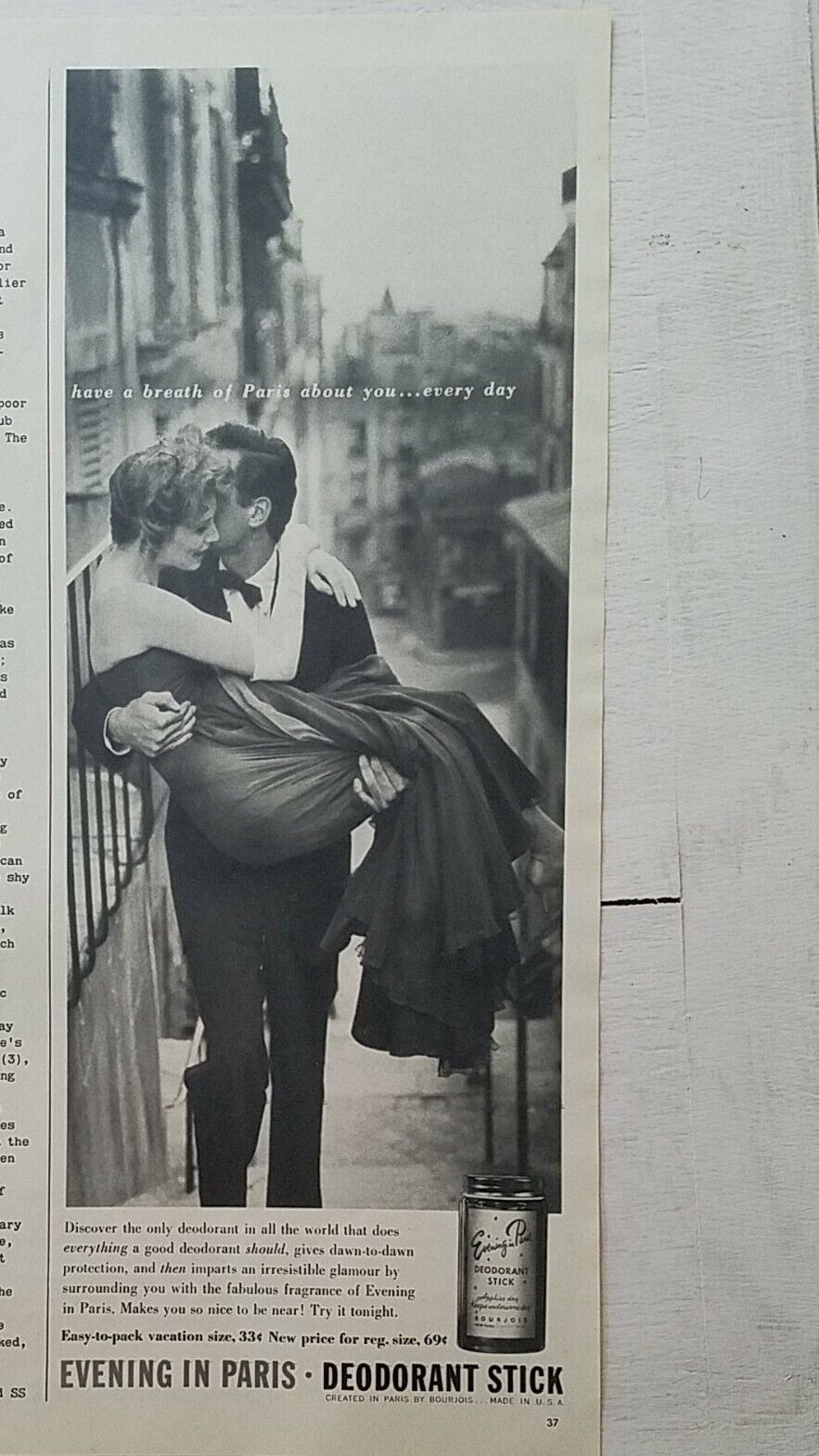 1958 Bourjois Evening in Paris deodorant stick romantic couple vintage ad