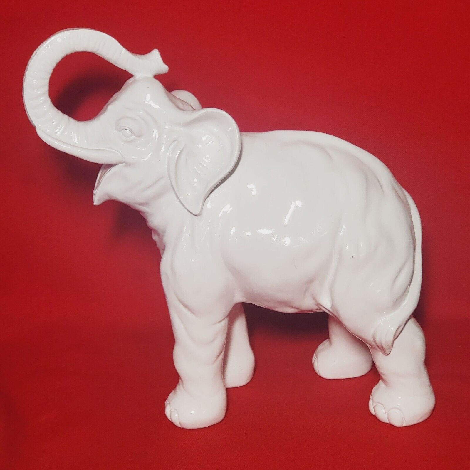 Vintage White Porcelain Elephant Trunk Up Figurine Home Decor
