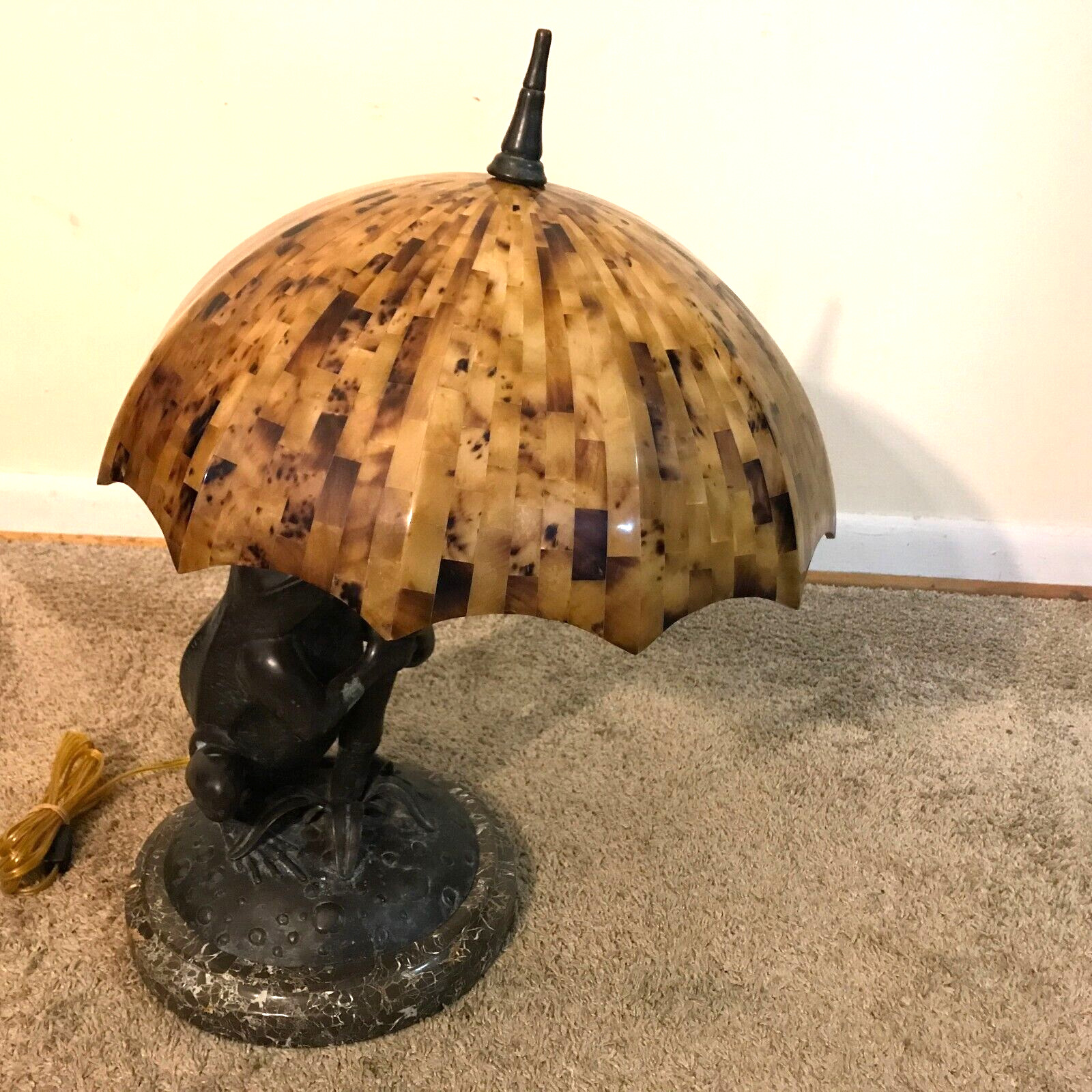 Vintage Maitland Smith Bronze Frog with Umbrella Table Lamp