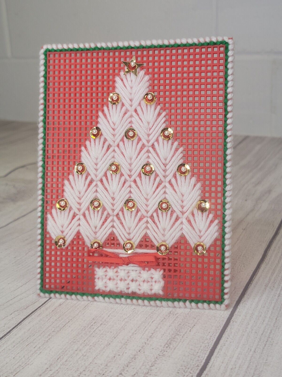 Handmade Vintage Plastic Canvas Christmas Tree with Beads 7\