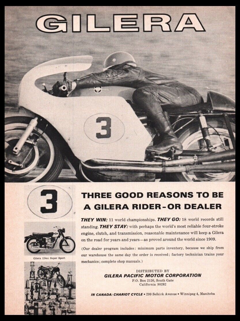 1966 Gilera Motorcycle print ad /mini poster/photo-Original Vintage 1960s