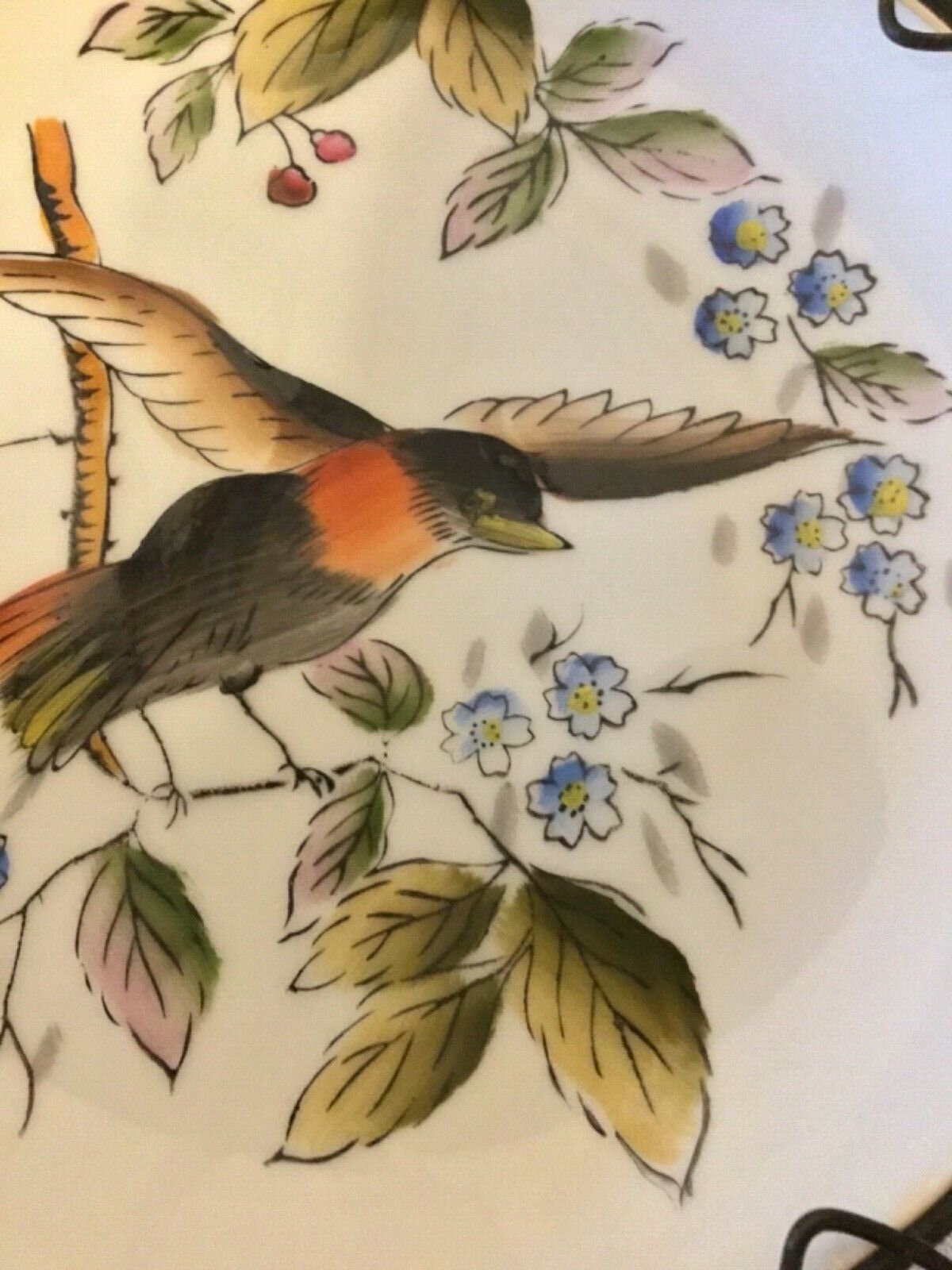 Vintage Hand Painted Bird Robin Plate with Decorative Hanger