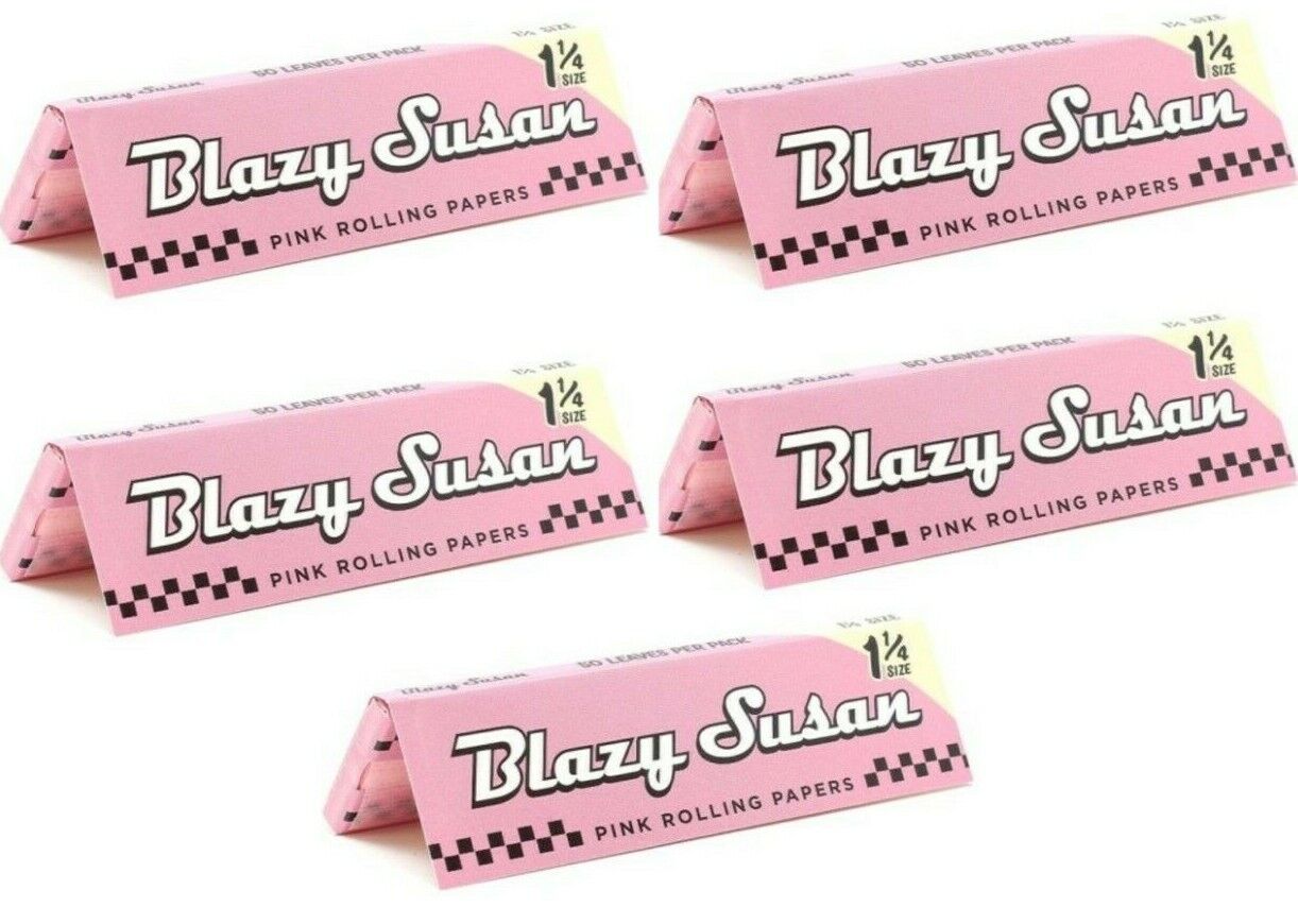5x Blazy Susan Rolling Papers 1 1/4 Pink Papers 5 Pks *Great Price* USA Shipped
