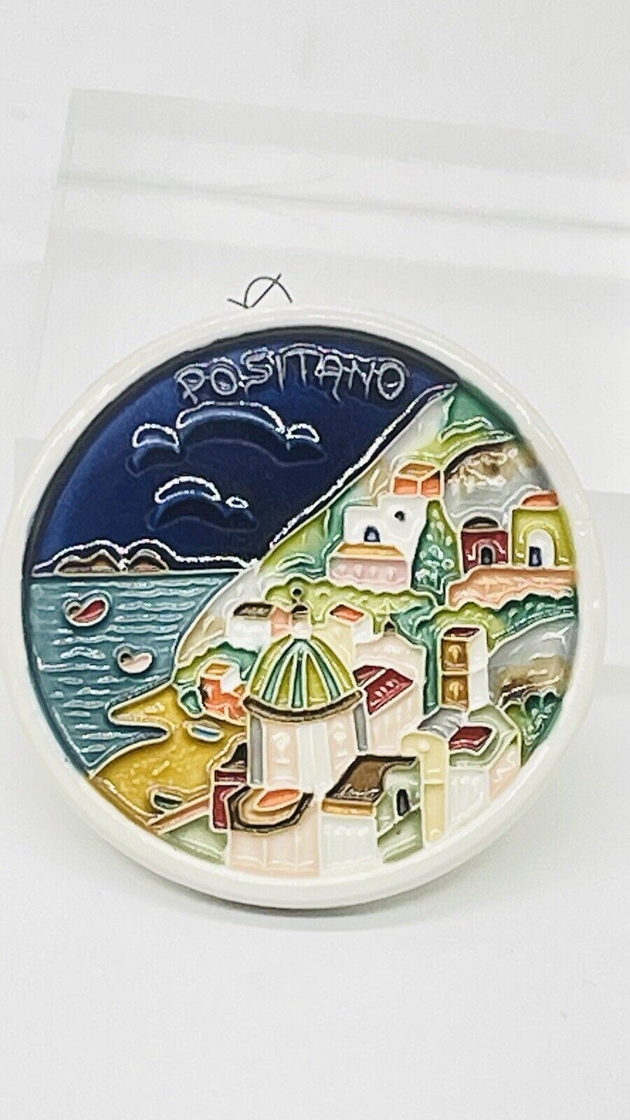 POSITANO WALL TILE/PLAQUE AMALFI COAST MADE IN ITALY  4.5” Round Colorful Tile