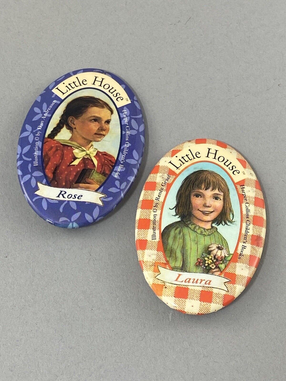 Vtg Collectible Little House on the Prairie Laura Ingalls & Rose Wilder Buttons