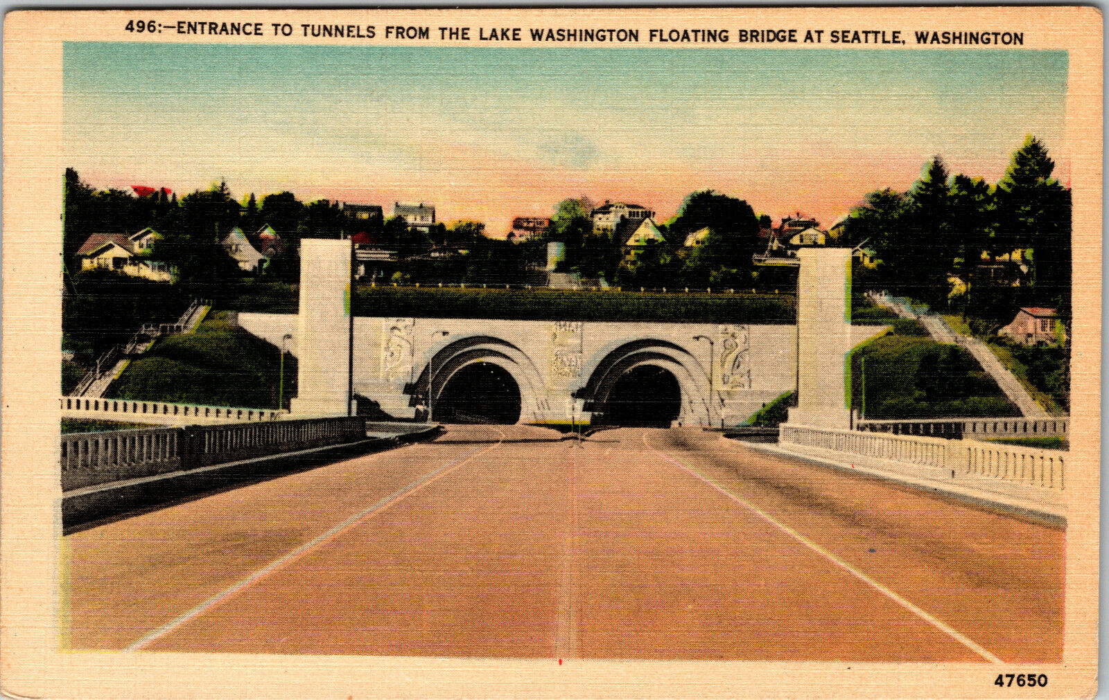 Postcard Entrance To Tunnels From The Lake Washington Floating Bridge Seattle WA