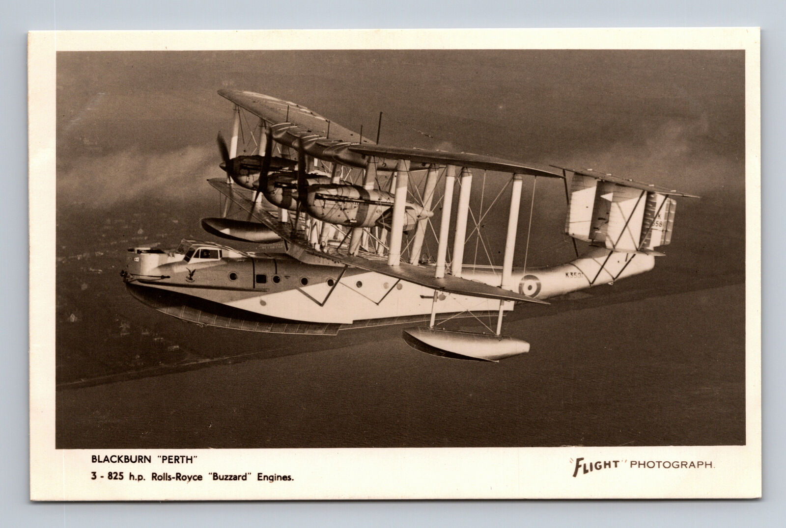 RPPC RAF Blackburn Perth Flying Boat Biplane FLIGHT Photograph UK Postcard