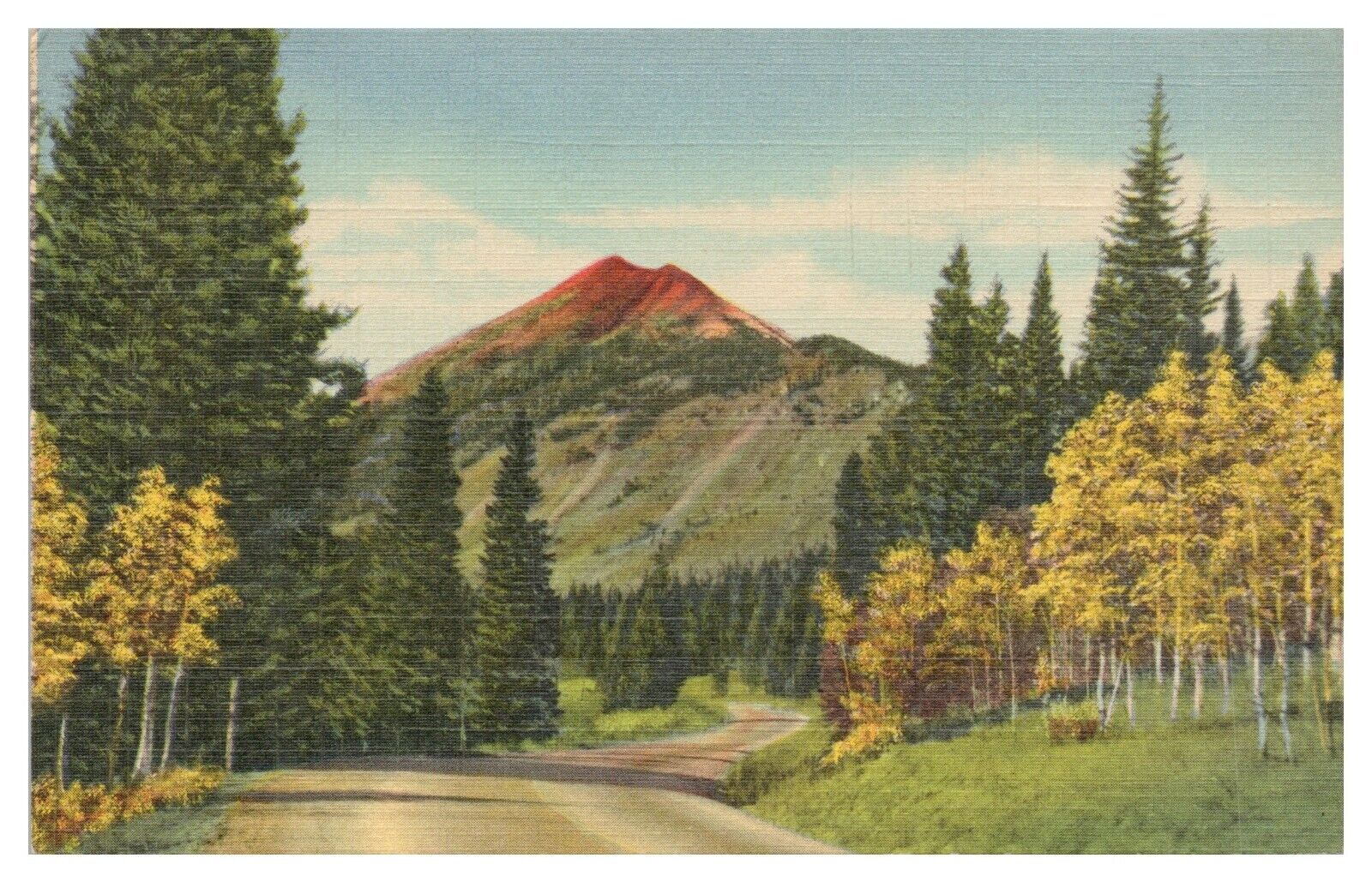 Vintage Vista of Red Mt. Colorado Postcard Linen Unposted