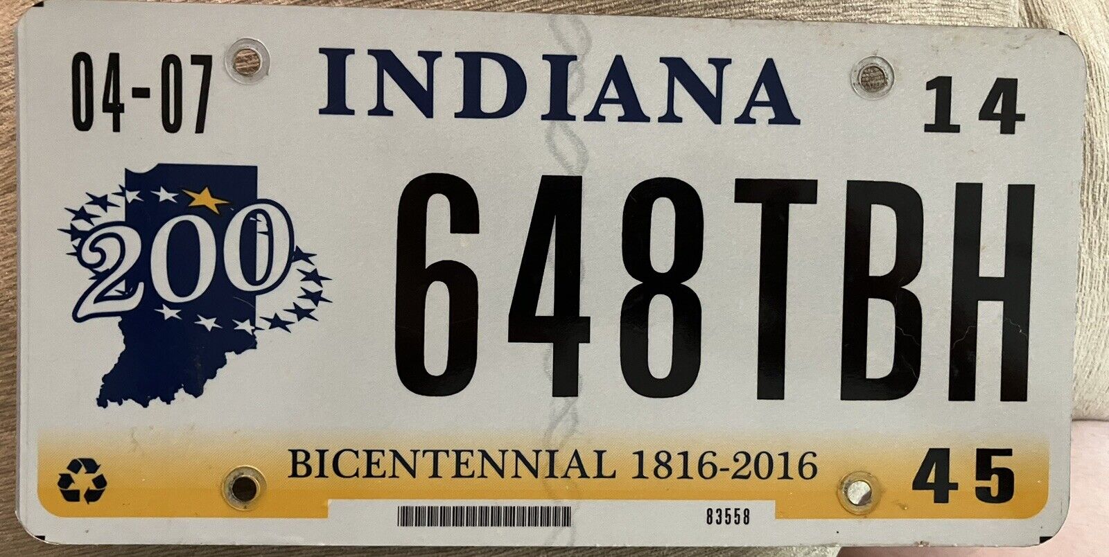 Vintage Indiana License Plate  Bi-Centennial