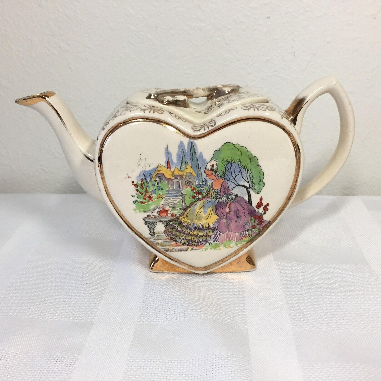 Vintage Teapot Heart Key Lingard Webster Tunstall England Gold Accents