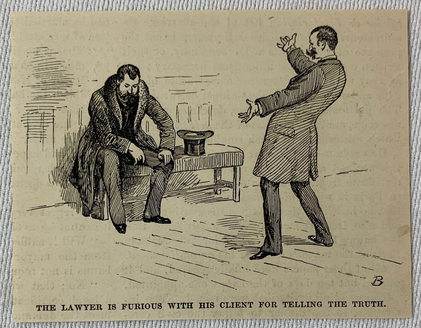1894 magazine engraving ~ LAWYER FURIOUS, CLIENT TOLD THE TRUTH