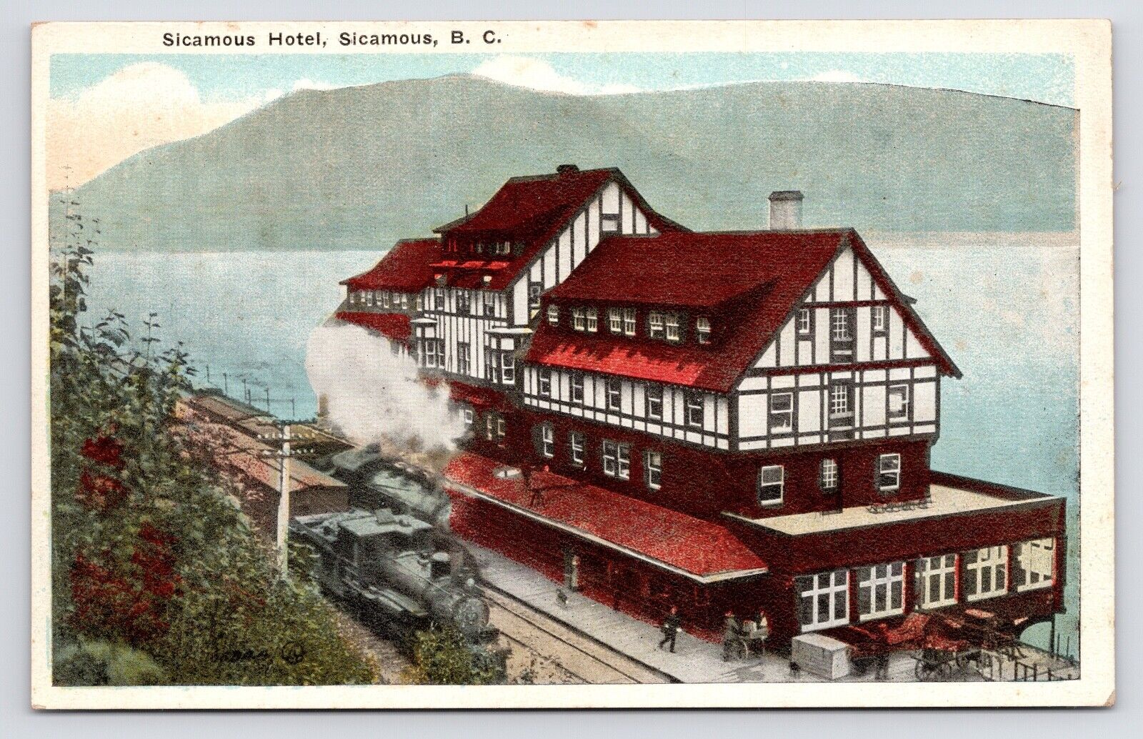 c1915-20s~Sicamous British Columbia~Hotel~CPR Railroad~Shuswap Lake~Postcard