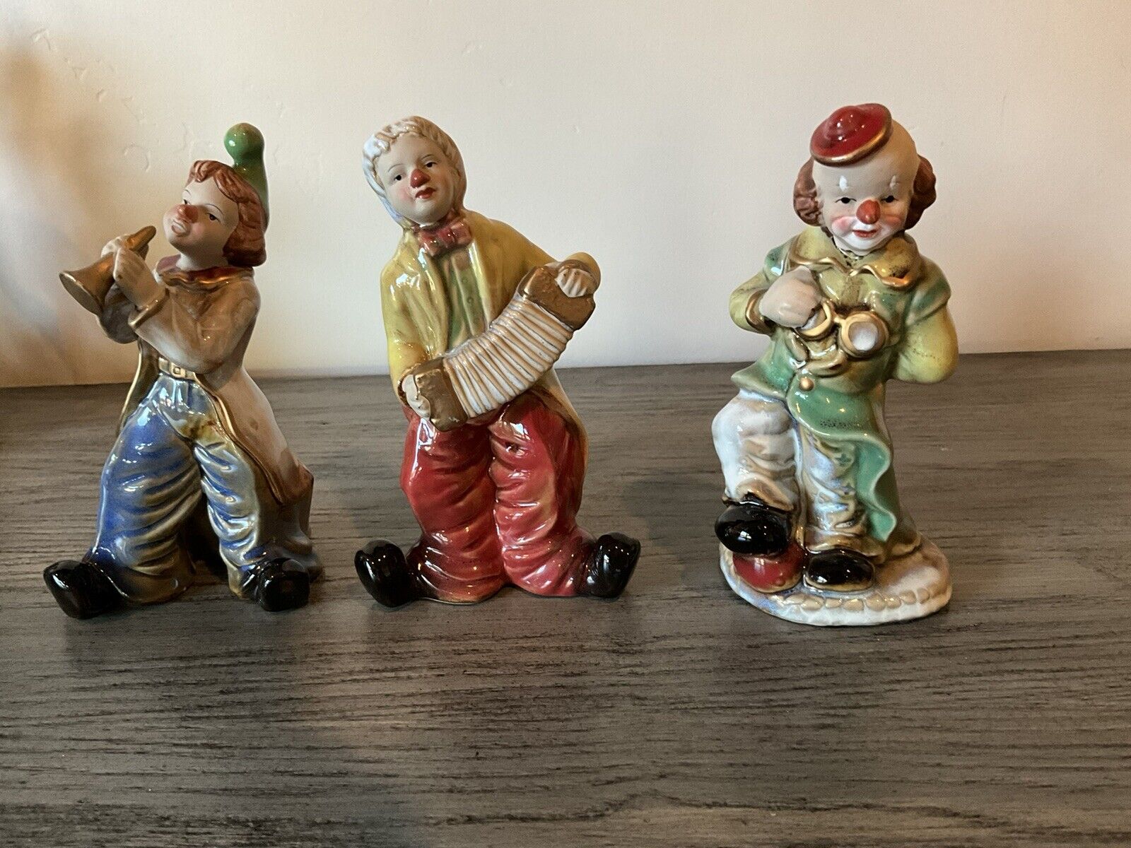 Vintage Set Of Clown Figurine Bright Colors Set Of Three