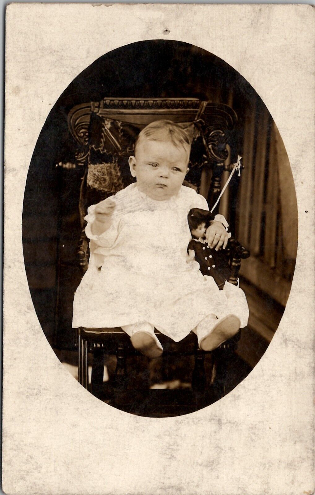 Girl White Dress Doll Ornate Chair Cutest Esther Pearl Miller 1912 Postcard Z18