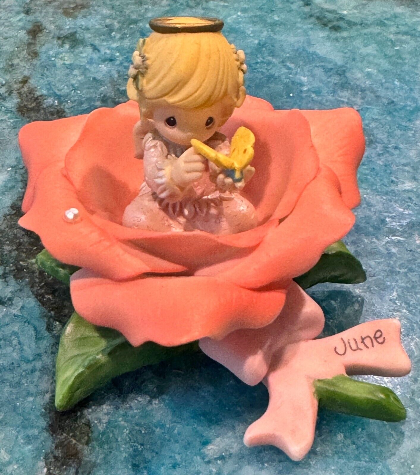 Precious Moments Angel Wing Flower June Birthstone Figurine 2003 Coral Butterfly