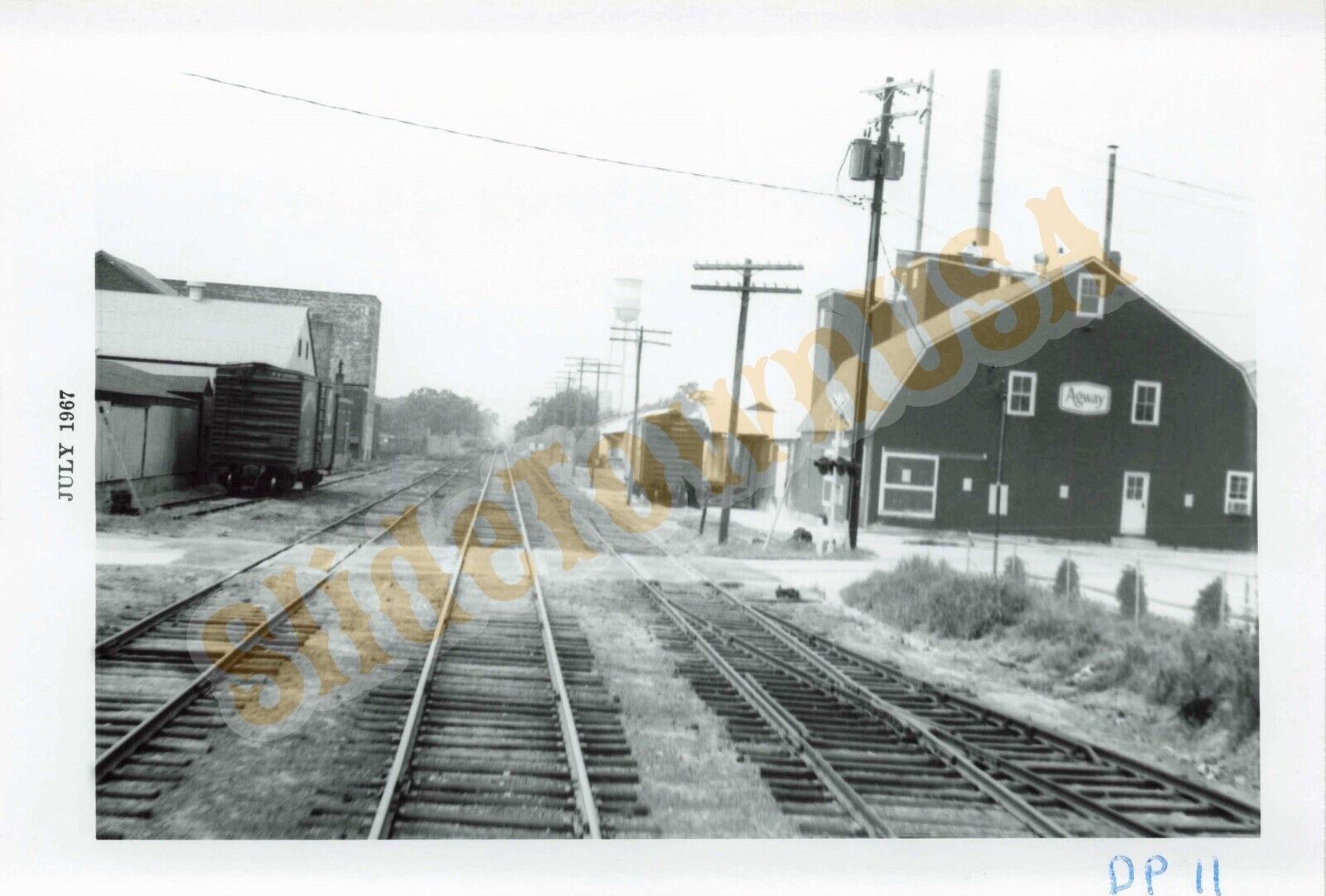 Vtg 1967 Railroad Train Photo Agway Building Tracks P00625