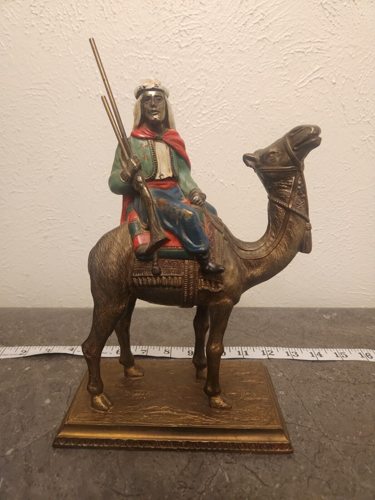 Large Austrian Cold Painted Gilt Spelter Warrior With Rifle On Camel Sculpture 