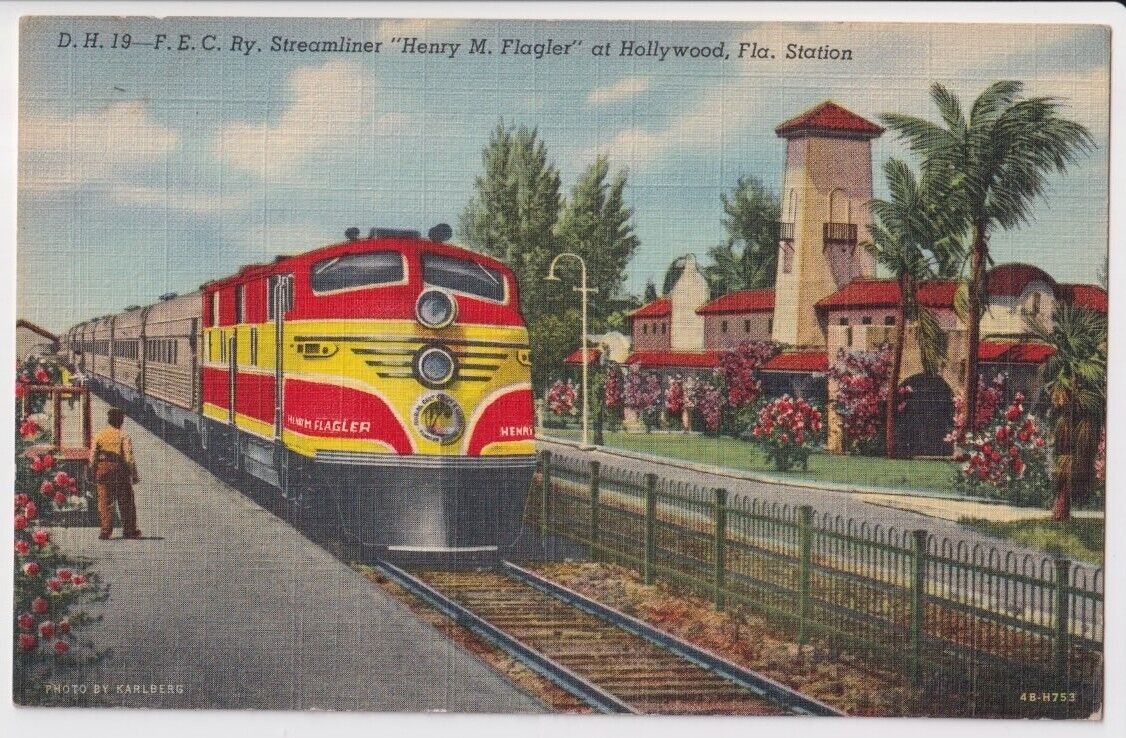 Hollywood FL Florida East Coast Railway Streamliner Train Henry Flagler Linen