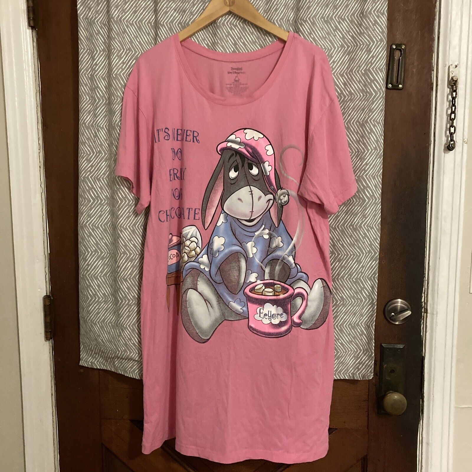 VTG Disney World Parks Eeyore It\'s Never Too Early For Chocolate Pink Shirt OSFM