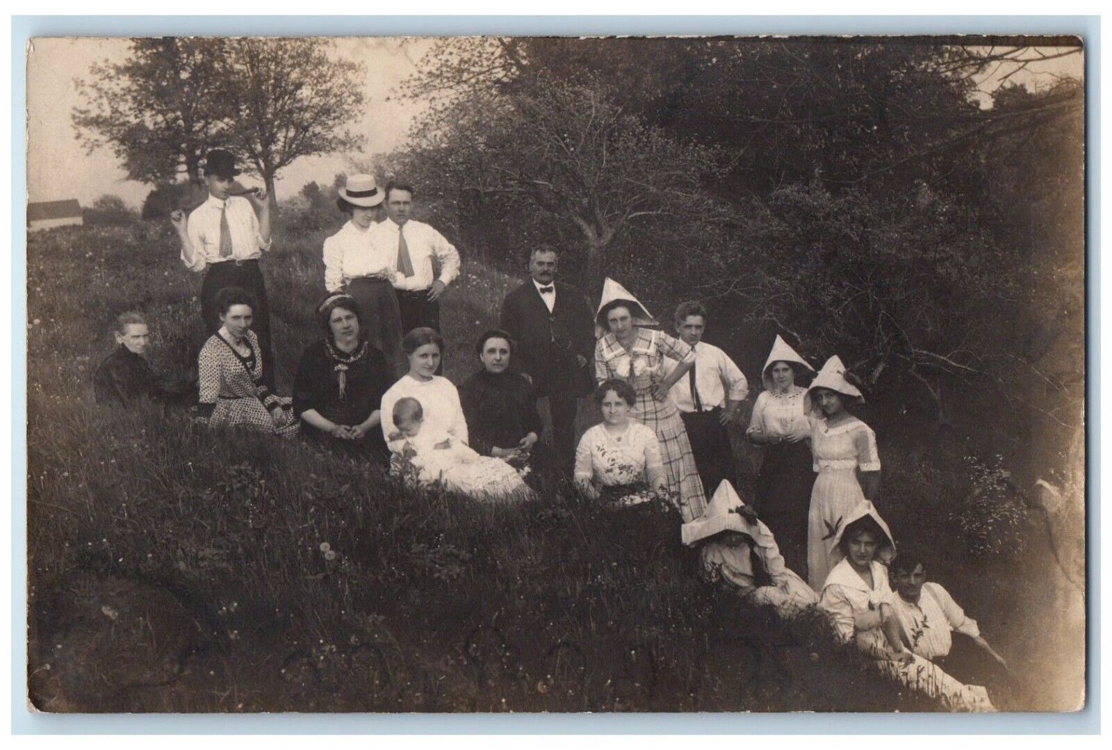 c1910's Family Papers Hat Scene Field Unposted Antique RPPC Photo Postcard