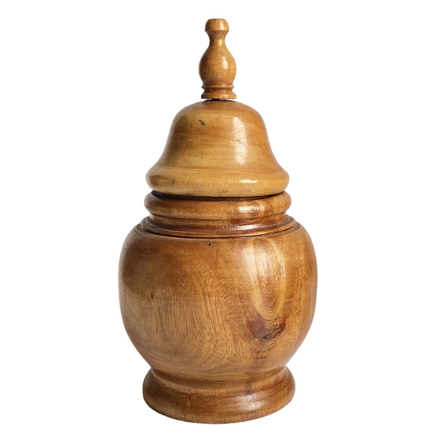 Vtg Turned Wood Vase Urn Ginger Jar Temple Jar with Lid Trinket Treen Signed