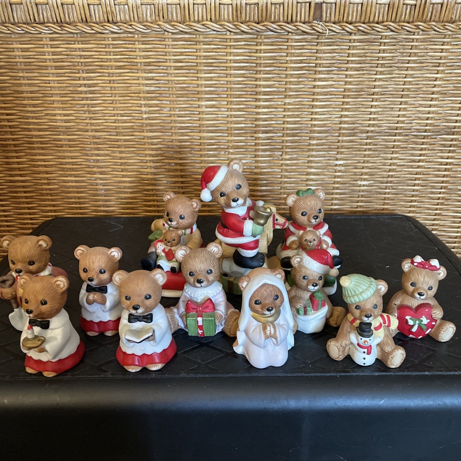 Lot 13 Vintage Homco Christmas Holiday Bears - Choir Santa Shepherd Sled Toys