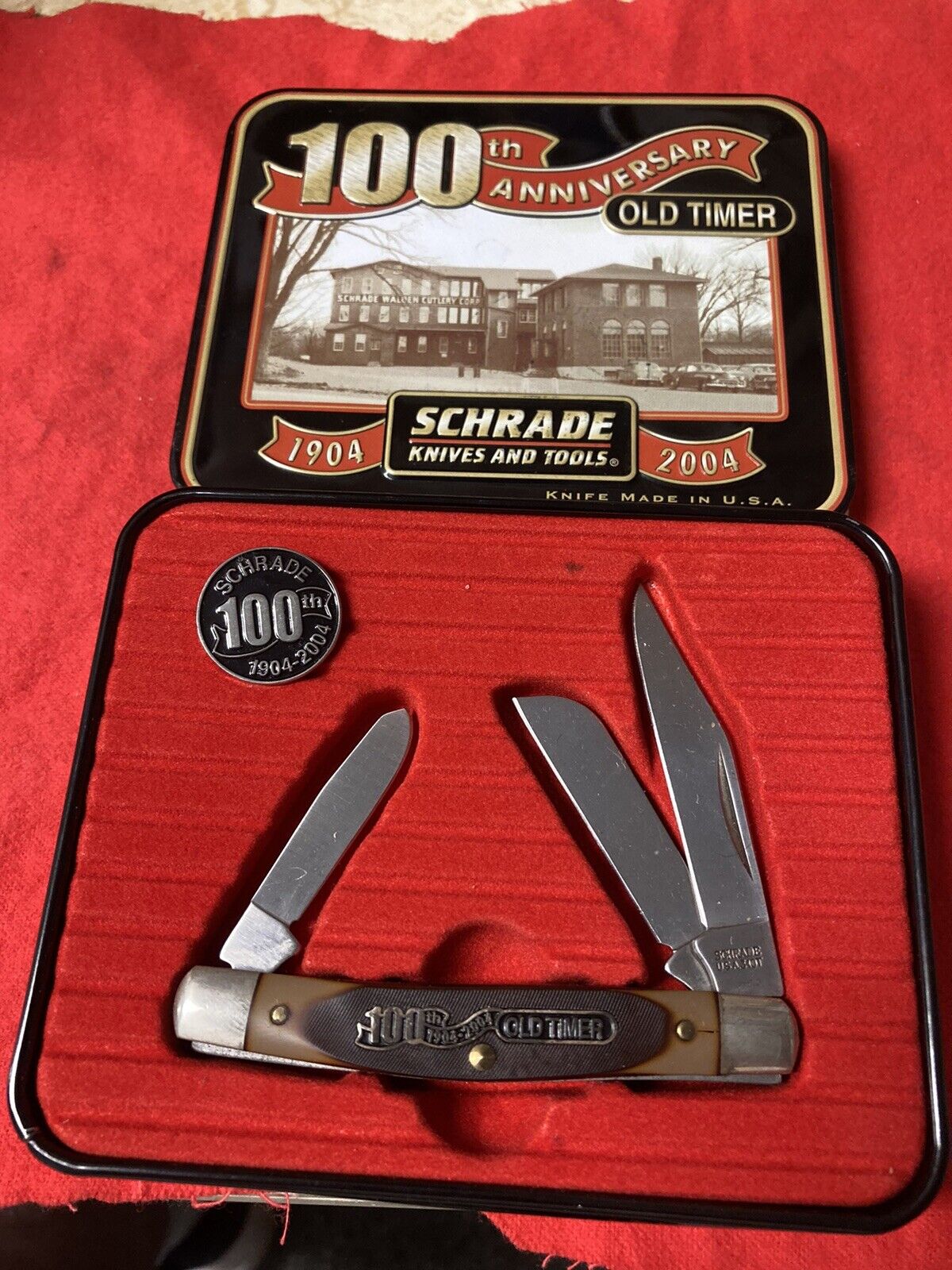 Schrade 100th Anniversary Old Timer 340T Knife w/ Pin and Tin 2004
